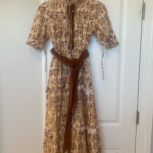 Casual Brown Puff Sleeve Wrap Sundress